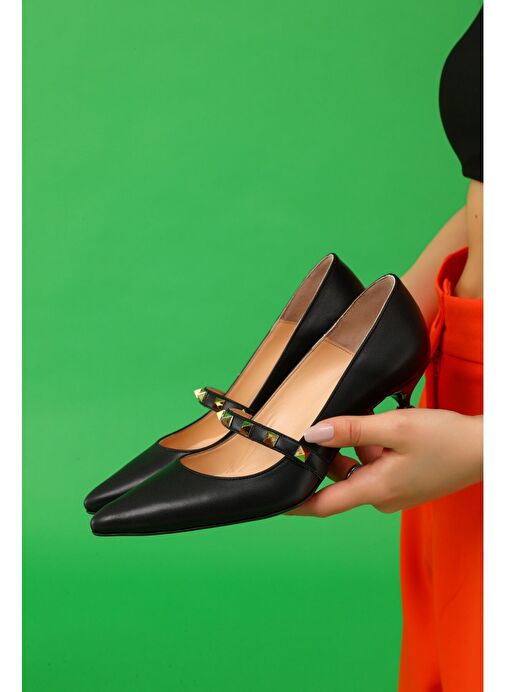 Veruca Gerçek Deri Kadın Topuklu Ayakkabı Siyah - Görsel 5