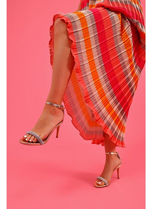 Sofia Kadın Abiye Topuklu Sandalet Gold Kristal - Görsel 2