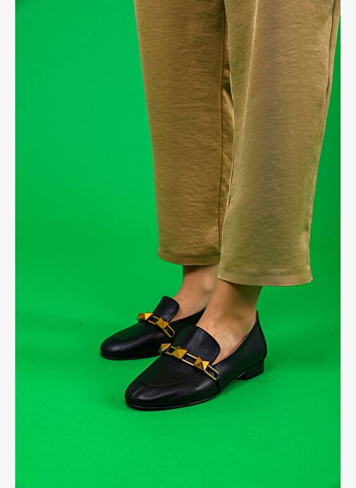 Kalina Gerçek Deri Kadın Loafer Ayakkabı Siyah - Görsel 2