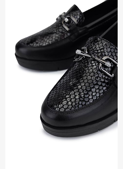 Tamer Tanca Kadın Hakiki Deri Siyah Comfort Ayakkabı - Görsel 4