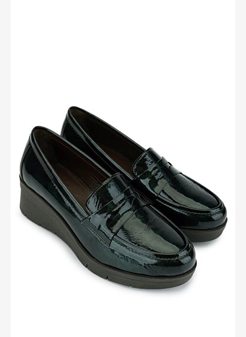 Tamer Tanca Kadın Hakiki Deri Yeşil Kroko Comfort Ayakkabı - Görsel 3