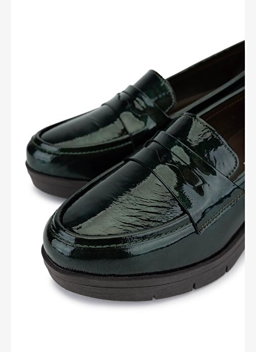 Tamer Tanca Kadın Hakiki Deri Yeşil Kroko Comfort Ayakkabı - Görsel 4