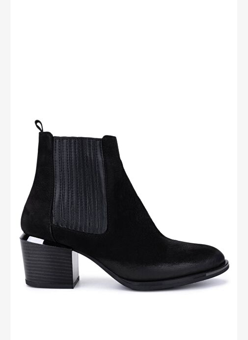 Tamer Tanca Kadın Hakiki Deri Siyah Nubuk Topuklu Bot - Görsel 2