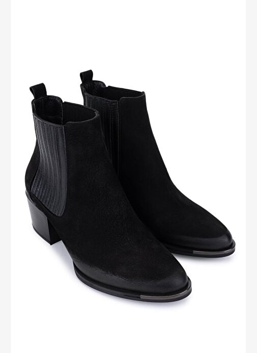 Tamer Tanca Kadın Hakiki Deri Siyah Nubuk Topuklu Bot - Görsel 3