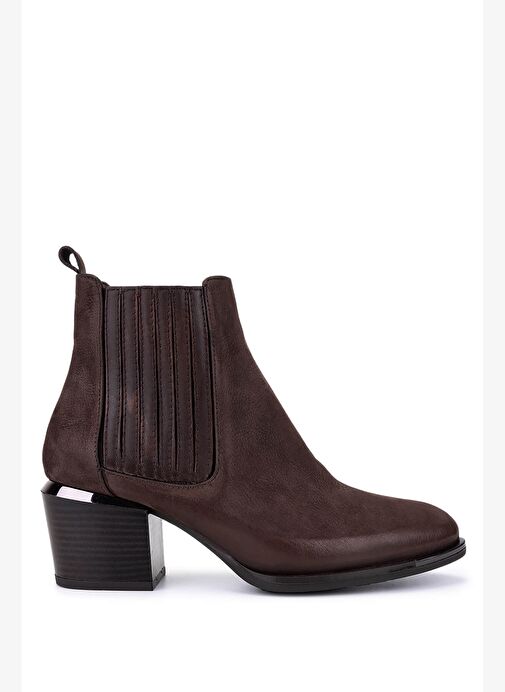 Tamer Tanca Kadın Hakiki Deri Kahverengi Nubuk Topuklu Bot - Görsel 2