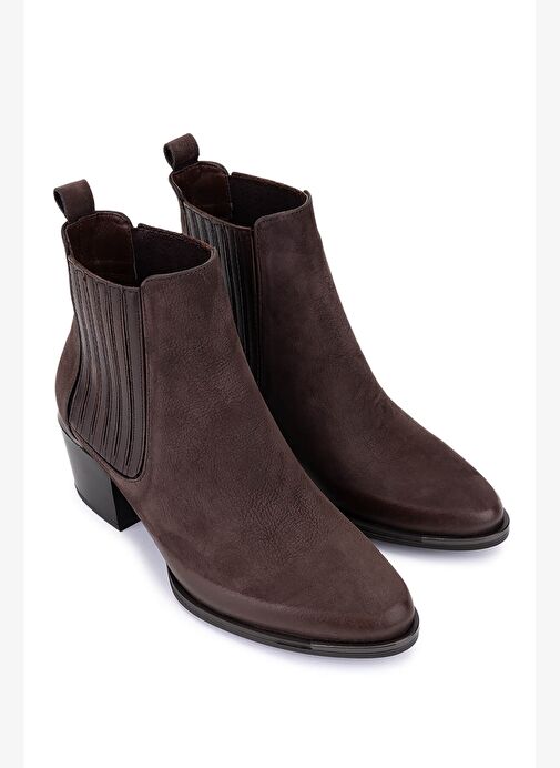 Tamer Tanca Kadın Hakiki Deri Kahverengi Nubuk Topuklu Bot - Görsel 3