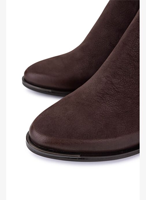 Tamer Tanca Kadın Hakiki Deri Kahverengi Nubuk Topuklu Bot - Görsel 4