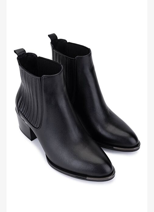 Tamer Tanca Kadın Hakiki Deri Siyah Deri Topuklu Bot - Görsel 3