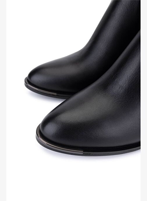 Tamer Tanca Kadın Hakiki Deri Siyah Deri Topuklu Bot - Görsel 4