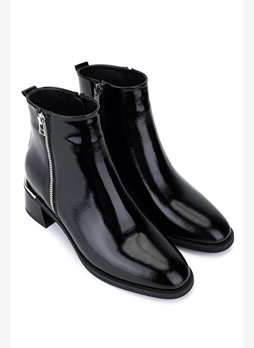 Tamer Tanca Kadın Hakiki Deri Siyah Rugan Topuklu Bot - Görsel 3