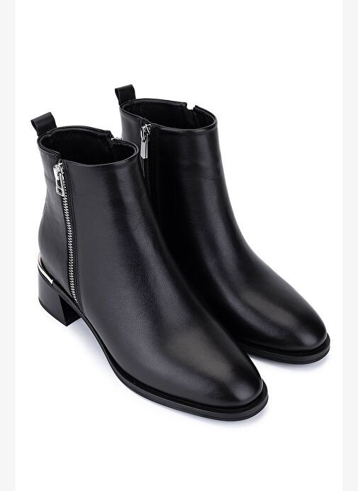 Tamer Tanca Kadın Hakiki Deri Siyah Deri Topuklu Bot - Görsel 3