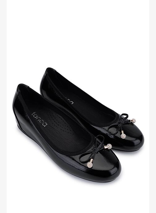 Tamer Tanca Kadın Hakiki Deri Siyah Rugan Comfort Ayakkabı - Görsel 3