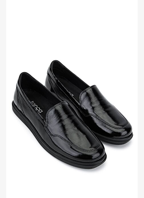 Tamer Tanca Kadın Hakiki Deri Siyah Rugan Comfort Ayakkabı - Görsel 3