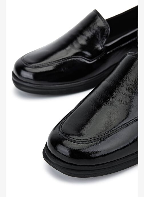 Tamer Tanca Kadın Hakiki Deri Siyah Rugan Comfort Ayakkabı - Görsel 5