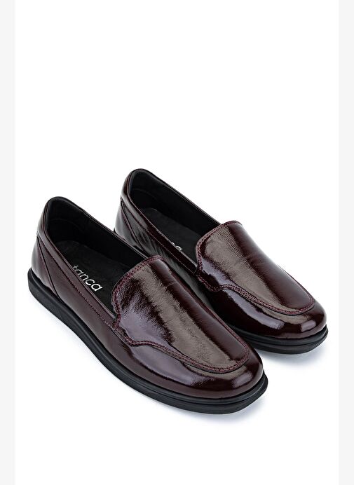 Tamer Tanca Kadın Hakiki Deri Bordo Rugan Comfort Ayakkabı - Görsel 3