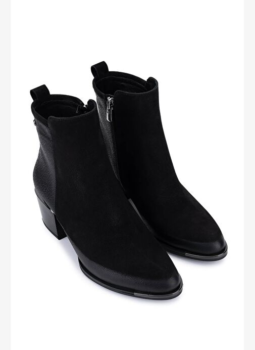 Tamer Tanca Kadın Siyah Nubuk Topuklu Bot - Görsel 3