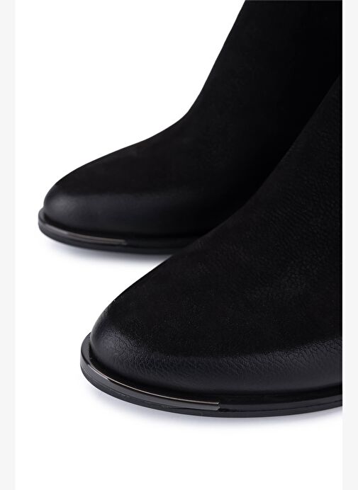 Tamer Tanca Kadın Siyah Nubuk Topuklu Bot - Görsel 4