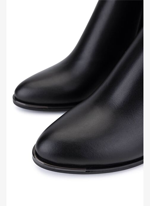 Tamer Tanca Kadın Siyah Deri Topuklu Bot - Görsel 4