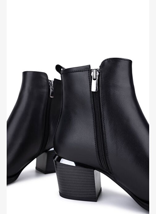 Tamer Tanca Kadın Siyah Deri Topuklu Bot - Görsel 6