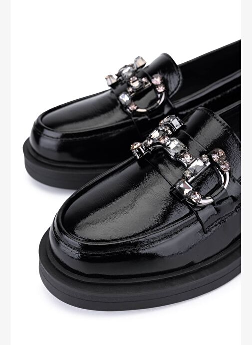 Tamer Tanca Kadın Hakiki Deri Siyah Rugan Loafer Ayakkabı - Görsel 5