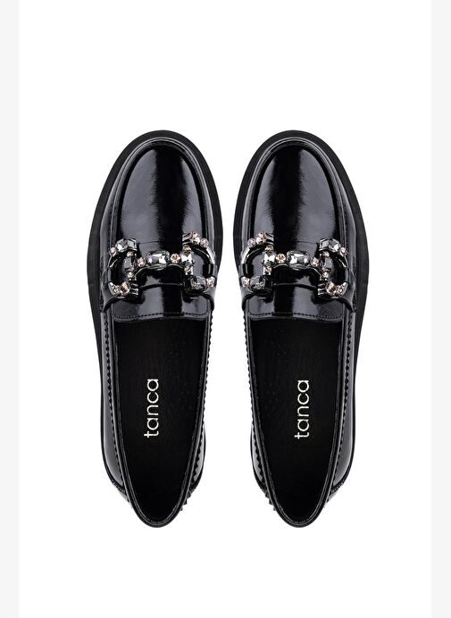 Tamer Tanca Kadın Hakiki Deri Siyah Rugan Loafer Ayakkabı - Görsel 6