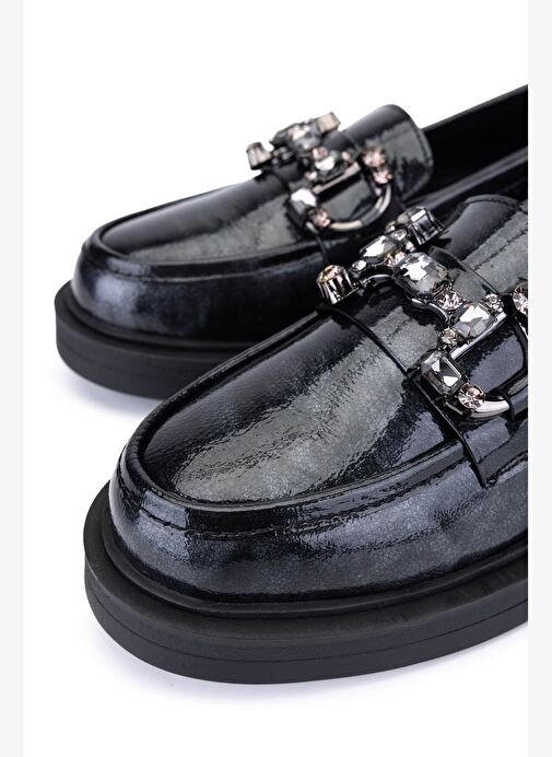 Tamer Tanca Kadın Hakiki Deri Gri Loafer Ayakkabı - Görsel 5