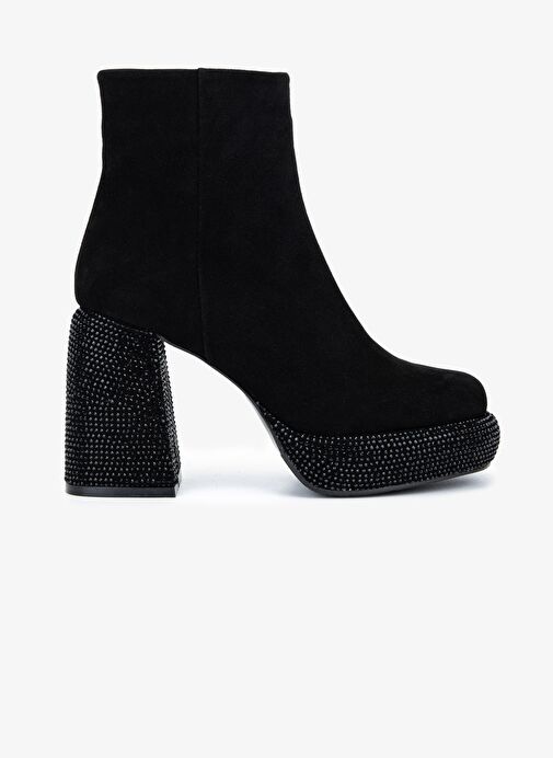 Valmenti Kadın Hakiki Deri Siyah Süet Topuklu Bot - Görsel 2