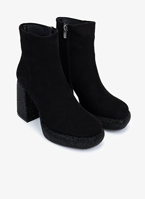 Valmenti Kadın Hakiki Deri Siyah Süet Topuklu Bot - Görsel 3