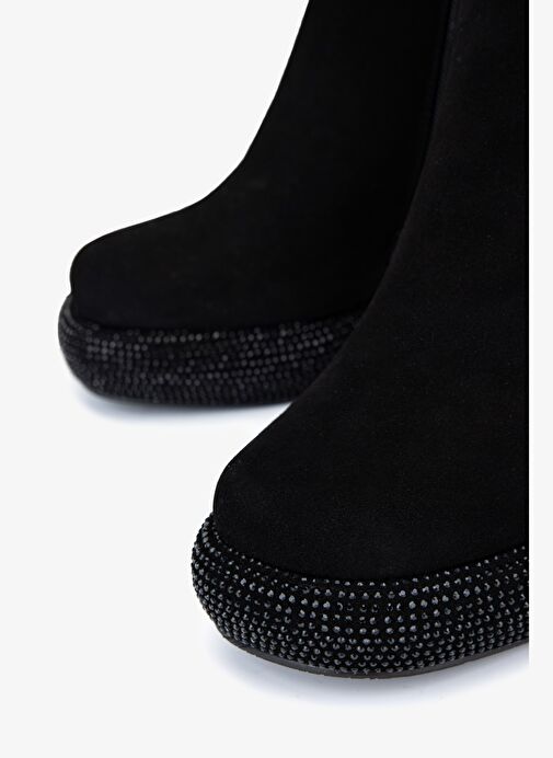 Valmenti Kadın Hakiki Deri Siyah Süet Topuklu Bot - Görsel 4