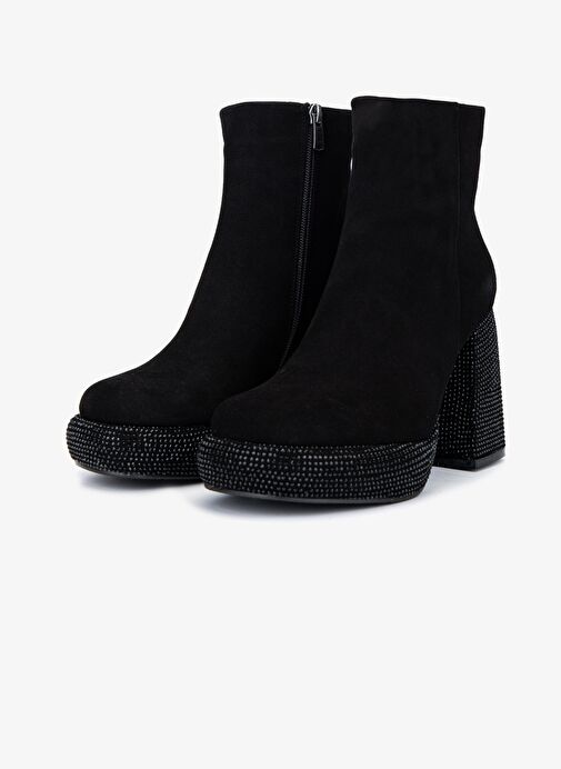 Valmenti Kadın Hakiki Deri Siyah Süet Topuklu Bot - Görsel 5