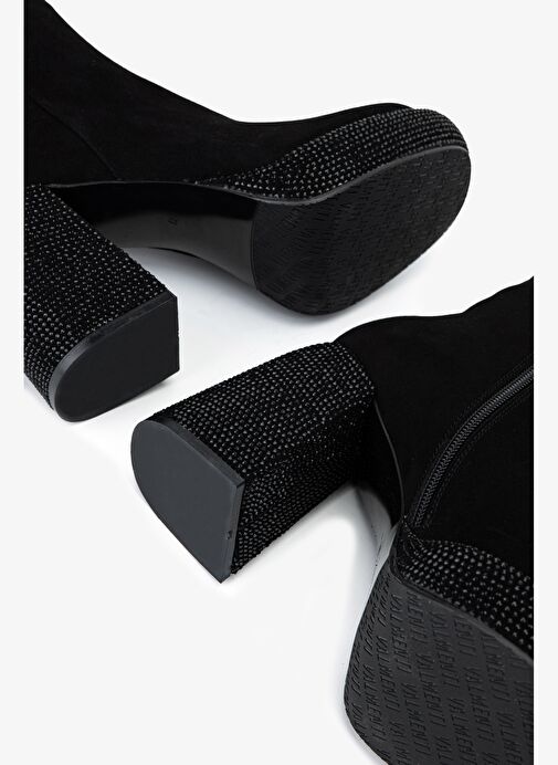 Valmenti Kadın Hakiki Deri Siyah Süet Topuklu Bot - Görsel 6