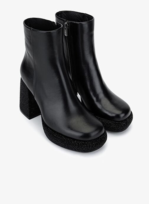 Valmenti Kadın Hakiki Deri Siyah Deri Topuklu Bot - Görsel 3