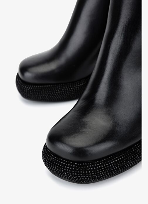 Valmenti Kadın Hakiki Deri Siyah Deri Topuklu Bot - Görsel 4