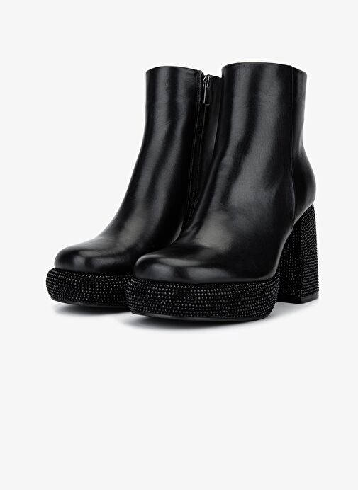 Valmenti Kadın Hakiki Deri Siyah Deri Topuklu Bot - Görsel 5