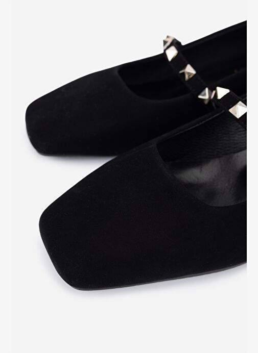 Valmenti Kadın Hakiki Deri Siyah Süet Topuklu Ayakkabı - Görsel 4