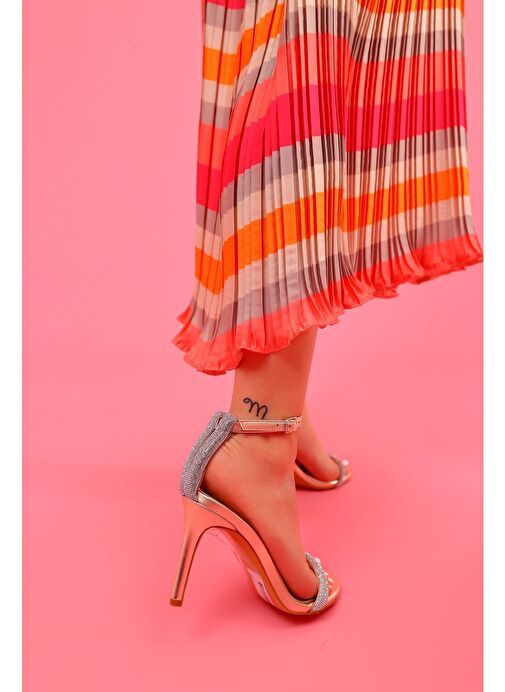 Sofia Kadın Abiye Topuklu Sandalet Gold Kristal - Görsel 4