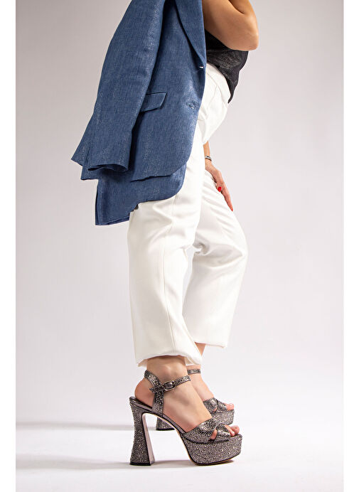 Camelia Kadın Abiye Platform Topuklu Ayakkabı Nikel Taşlı - Görsel 6