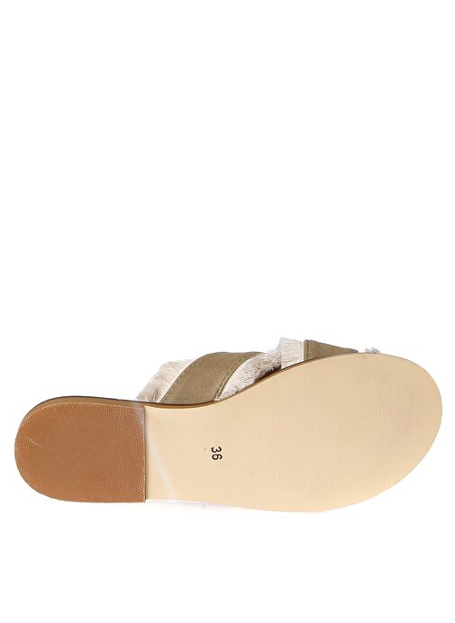 Fabrika Kadın Deri Püsküllü Bej Terlik - Görsel 4