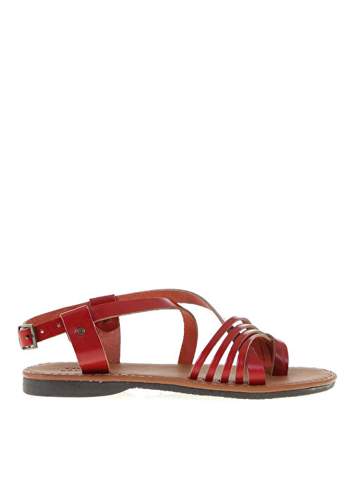 Limon Kırmızı Kadın Deri Sandalet L63-ERVA - Görsel 2