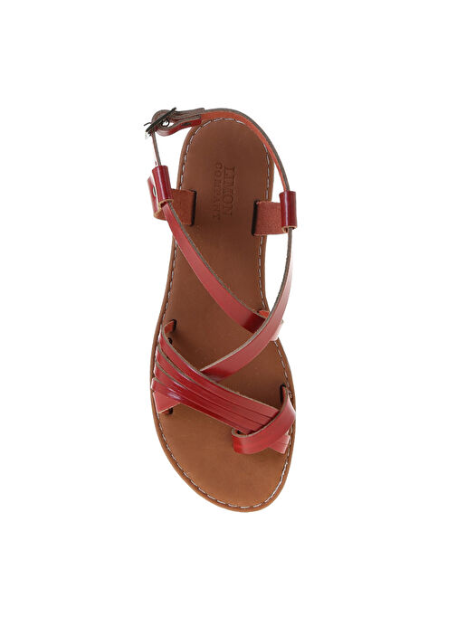 Limon Kırmızı Kadın Deri Sandalet L63-ERVA - Görsel 5