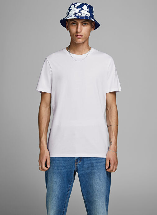 Jack & Jones O Yaka Düz Beyaz Erkek T-Shirt 12156101 JJEORGANIC BASIC TEE SS