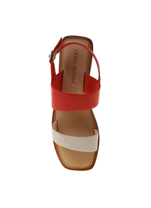 Vero Moda Kırmızı-Beyaz Kadın Deri Sandalet 10228798 Kırmızı - Görsel 4