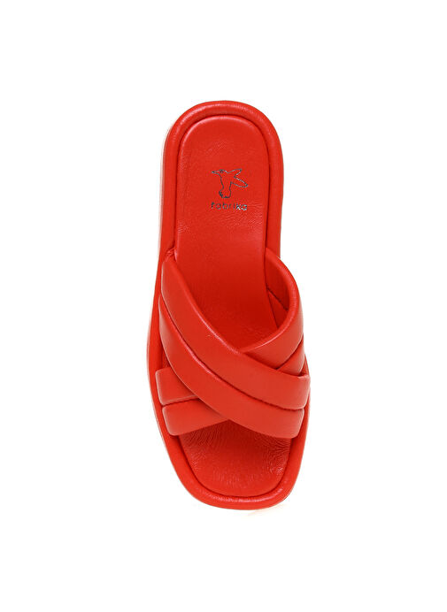 Fabrika Kırmızı Kadın Deri Terlik PLATINUM - Görsel 5