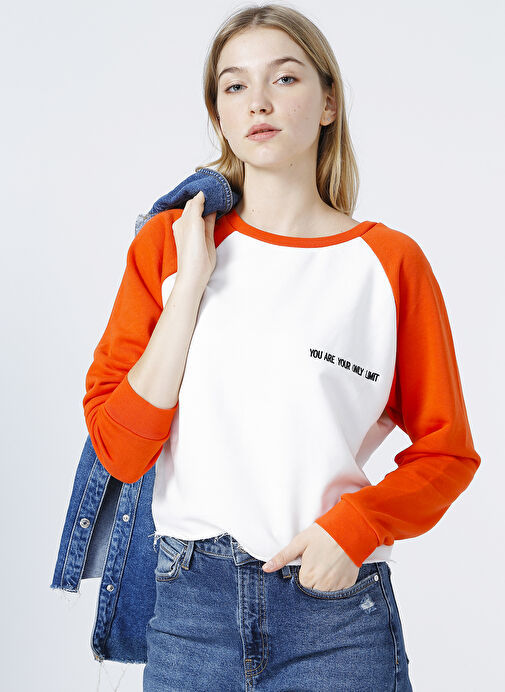 Limon Turuncu Kadın Bisiklet Yaka Sweatshirt PESTO