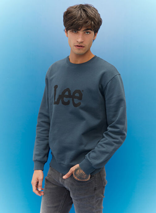 Lee L80XTJTG Crew Neck  Bisiklet Yaka  Regular Fit Baskılı Antrasit Erkek Sweatshirt