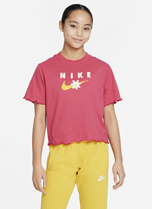 Nike Düz Kırmızı - Pembe Kız Çocuk T-Shirt DO1351 G NSW TEE ENERGY BOXY FRILLY