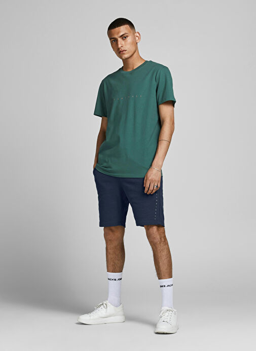 Jack & Jones Normal Lacivert Erkek Sweat Şort 12202197_JJIFONT JJSWEAT SHORTS AT