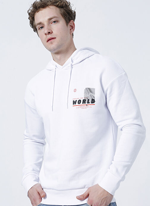 Jack & Jones Kapüşon Yaka Beyaz Erkek Sweatshırt 12204873_JCORAY SWEAT HOOD