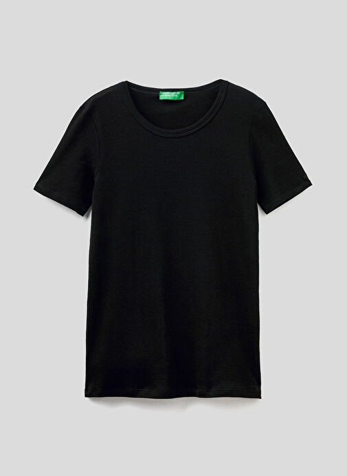 Benetton Bisiklet Yaka Siyah Kadın T-Shirt 3GA2E16A0