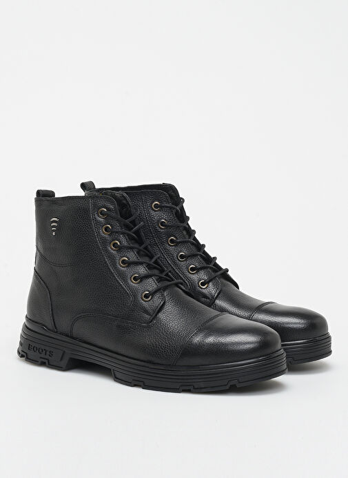 F By Fabrika Siyah Erkek Deri Bot DABIZAS - Görsel 3